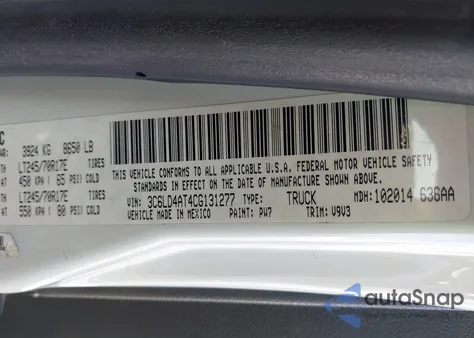 2012 Ram 2500 St from USA, damaged, VIN 3C6LD4AT4CG131277